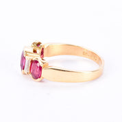 18K Gold 2.21 TCW Natural Ruby and Diamond Three Stone Statement Ring