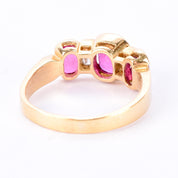 18K Gold 2.21 TCW Natural Ruby and Diamond Three Stone Statement Ring