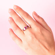 18K Gold 2.21 TCW Natural Ruby and Diamond Three Stone Statement Ring