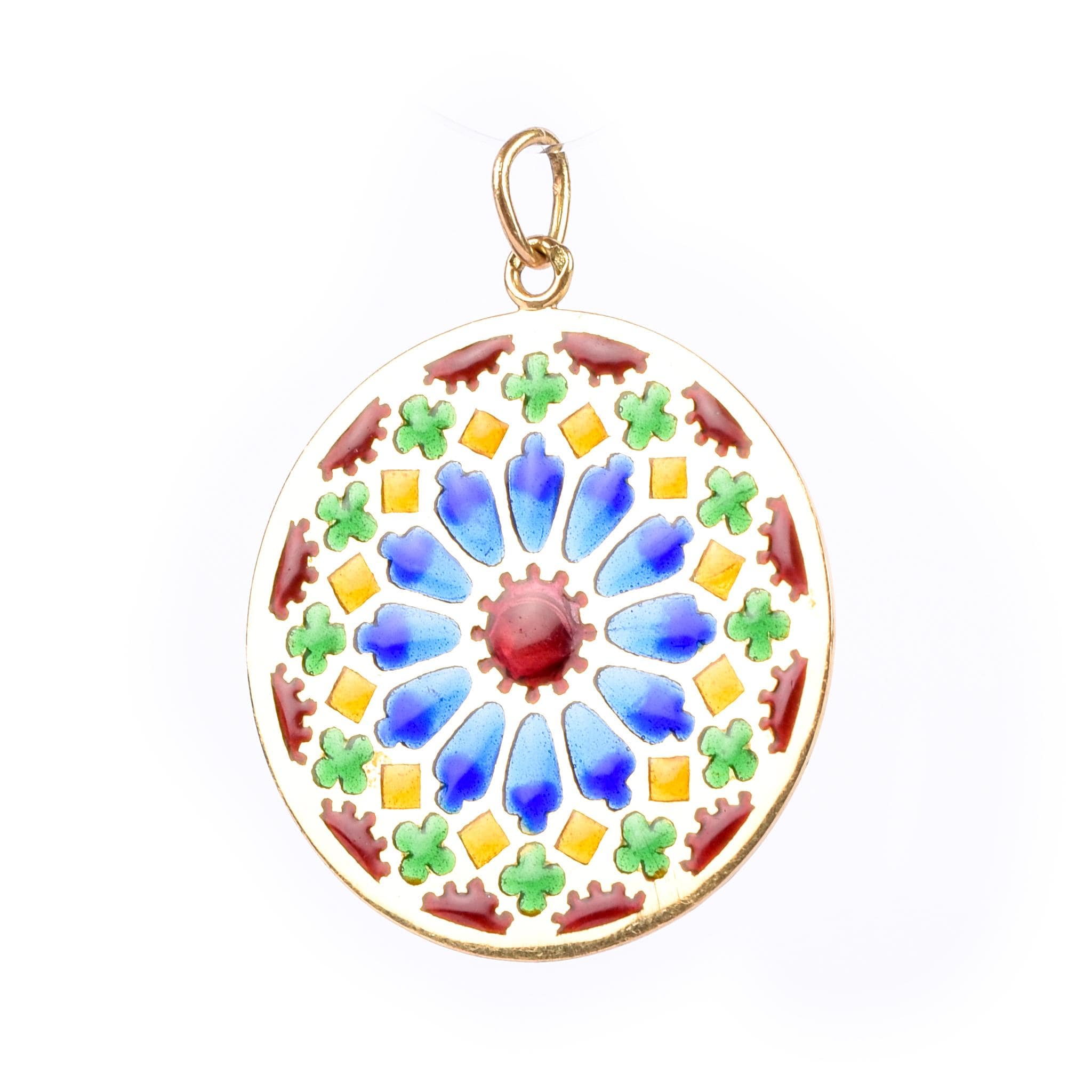 18K Gold French Art Deco Large Plique-à-Jour Pendant