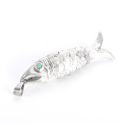 Taxco Sterling Silver Articulated Fish Pendant with Turquoise Eye