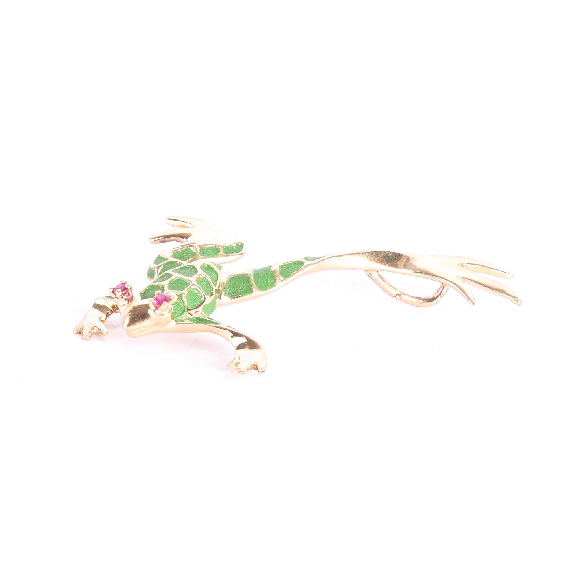 14K Gold & Ruby Leaping Frog Pendant