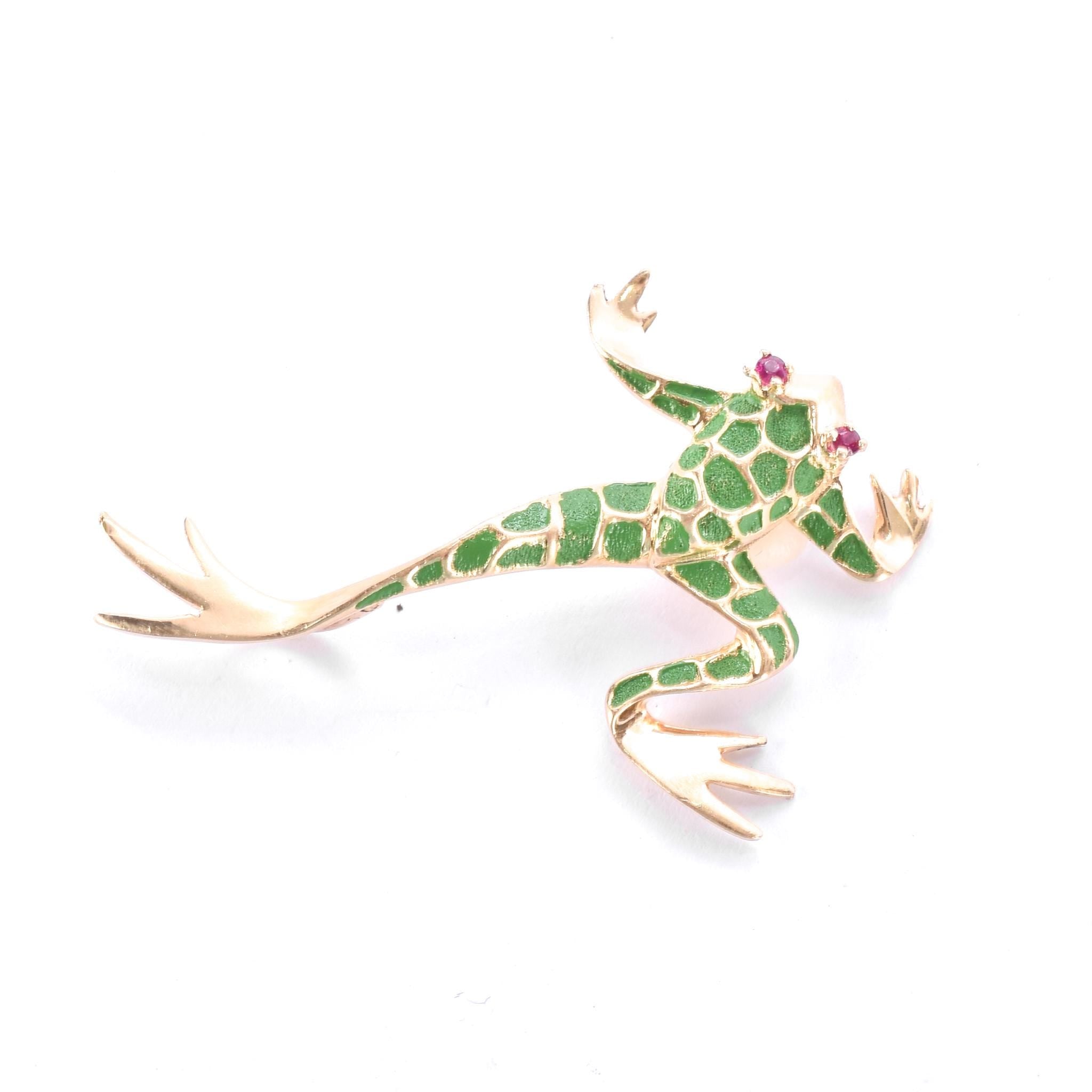 14K Gold & Ruby Leaping Frog Pendant