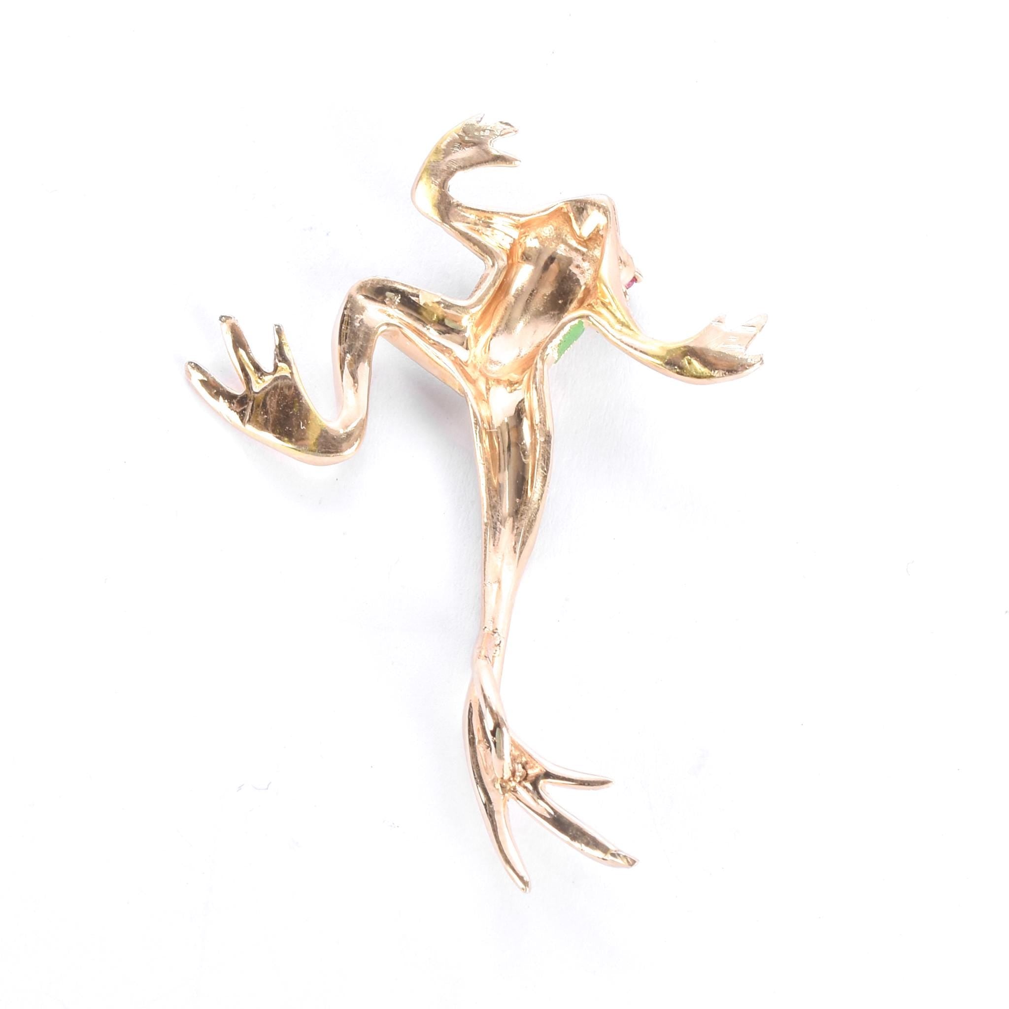 14K Gold & Ruby Leaping Frog Pendant