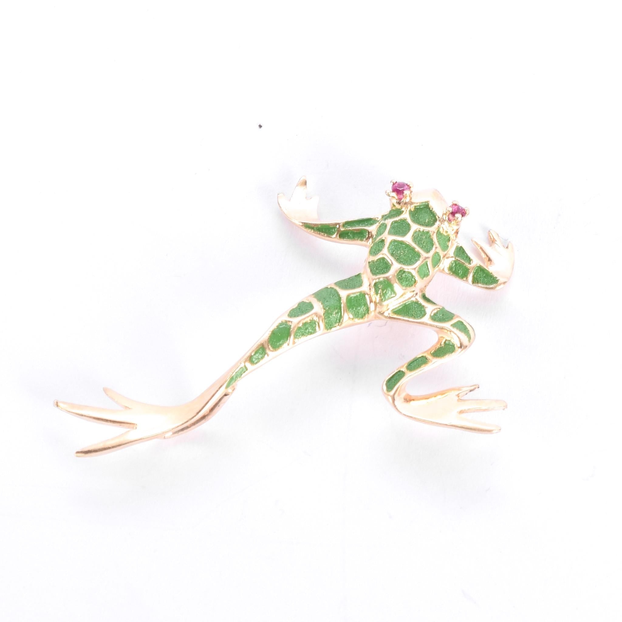 14K Gold & Ruby Leaping Frog Pendant