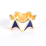 18K Gold and Enamel Blue & White Geometric Statement Band