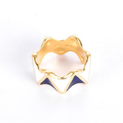 18K Gold and Enamel Blue & White Geometric Statement Band