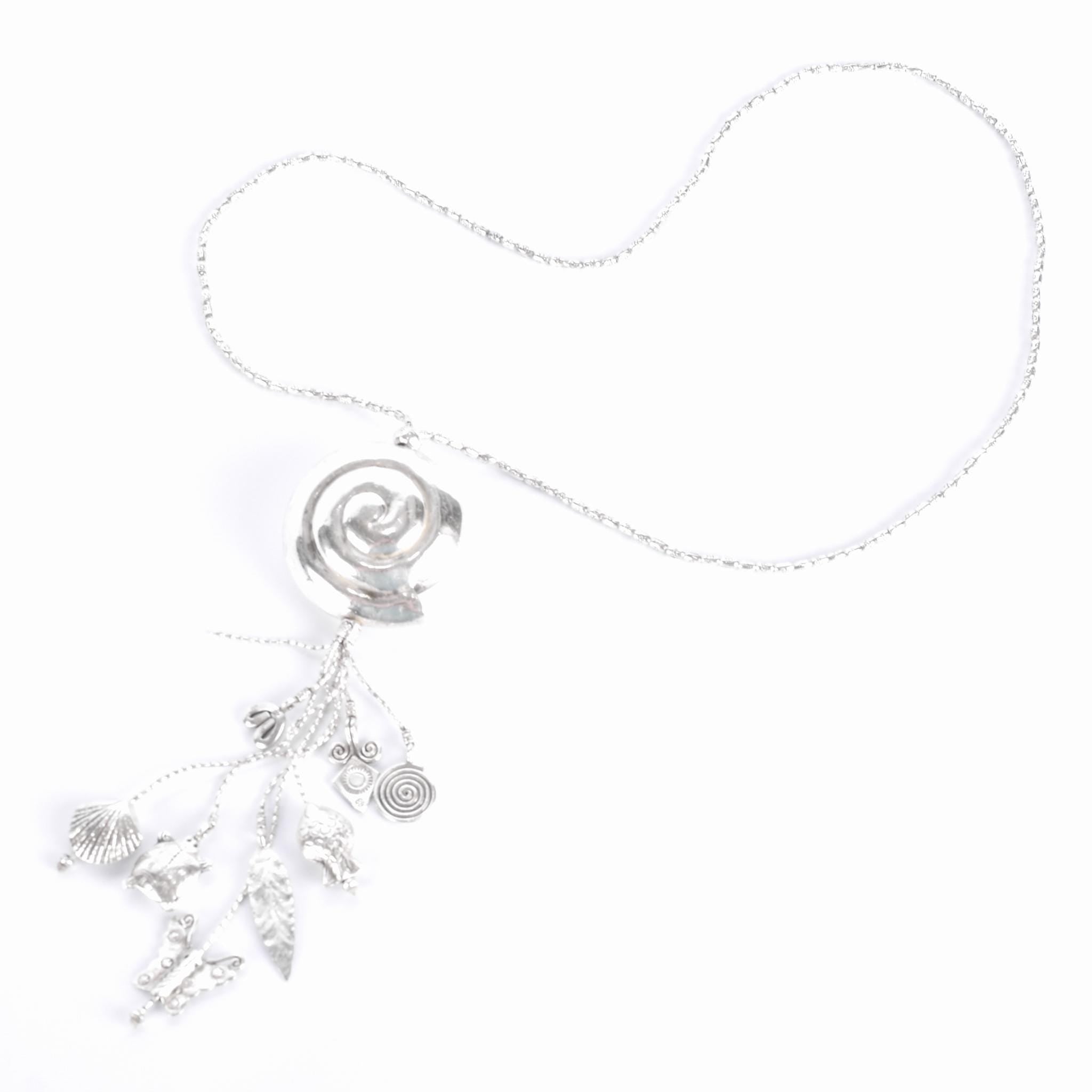 Sterling Silver Swirl Pendant Seashell Necklace with Charms