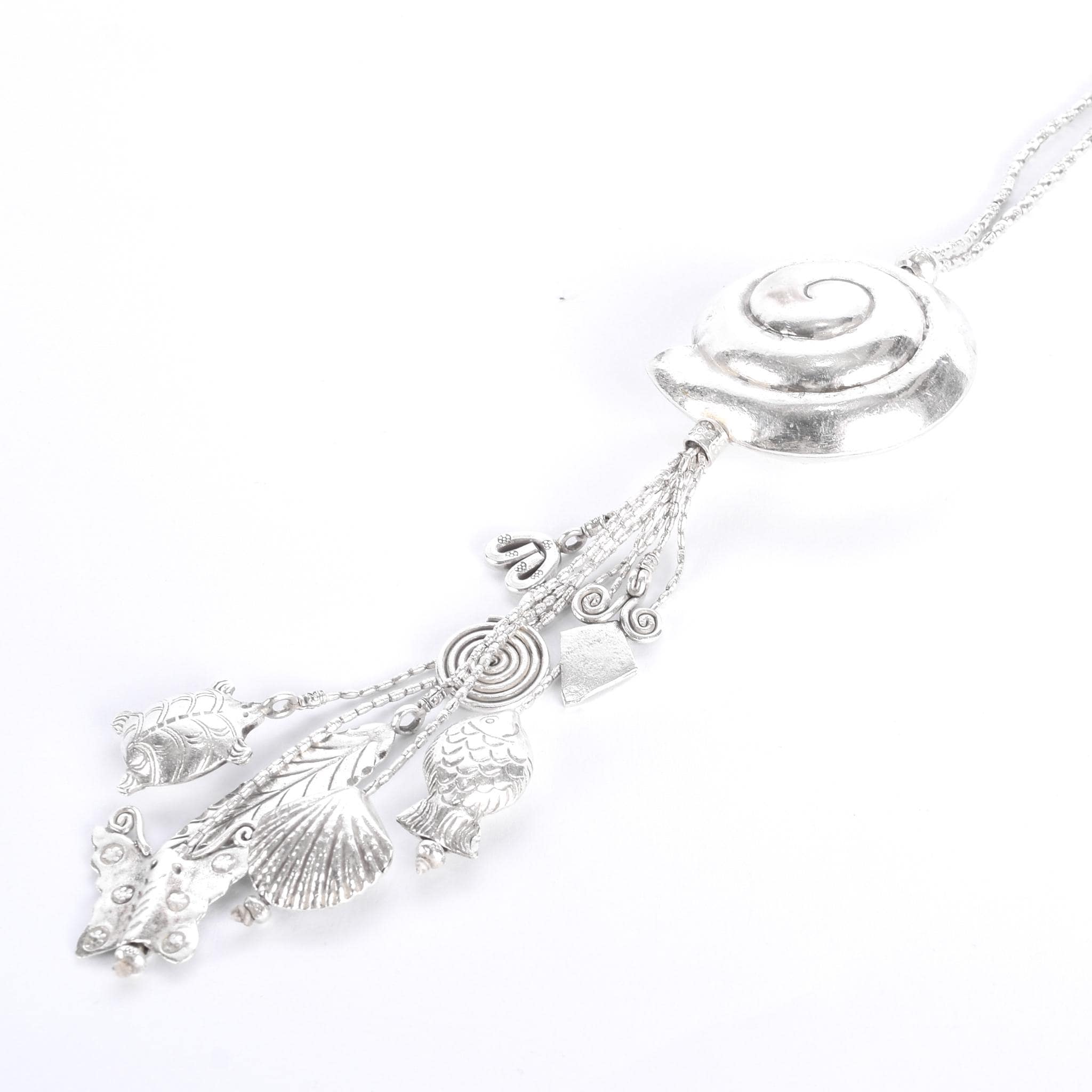 Sterling Silver Swirl Pendant Seashell Necklace with Charms