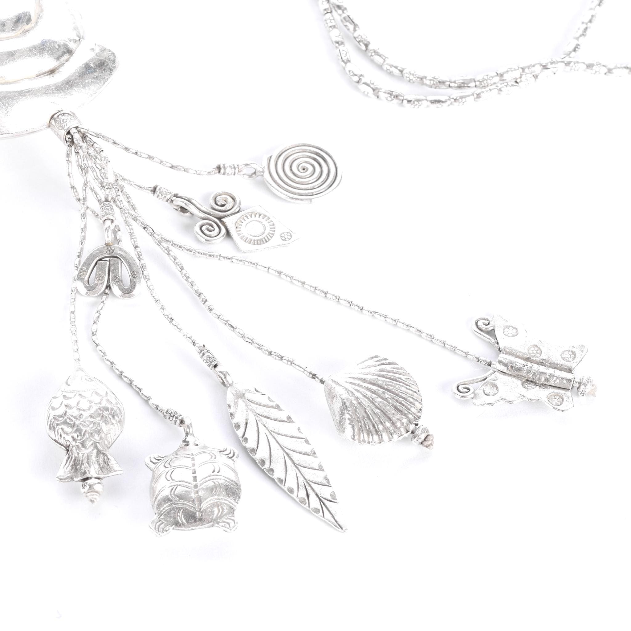 Sterling Silver Swirl Pendant Seashell Necklace with Charms
