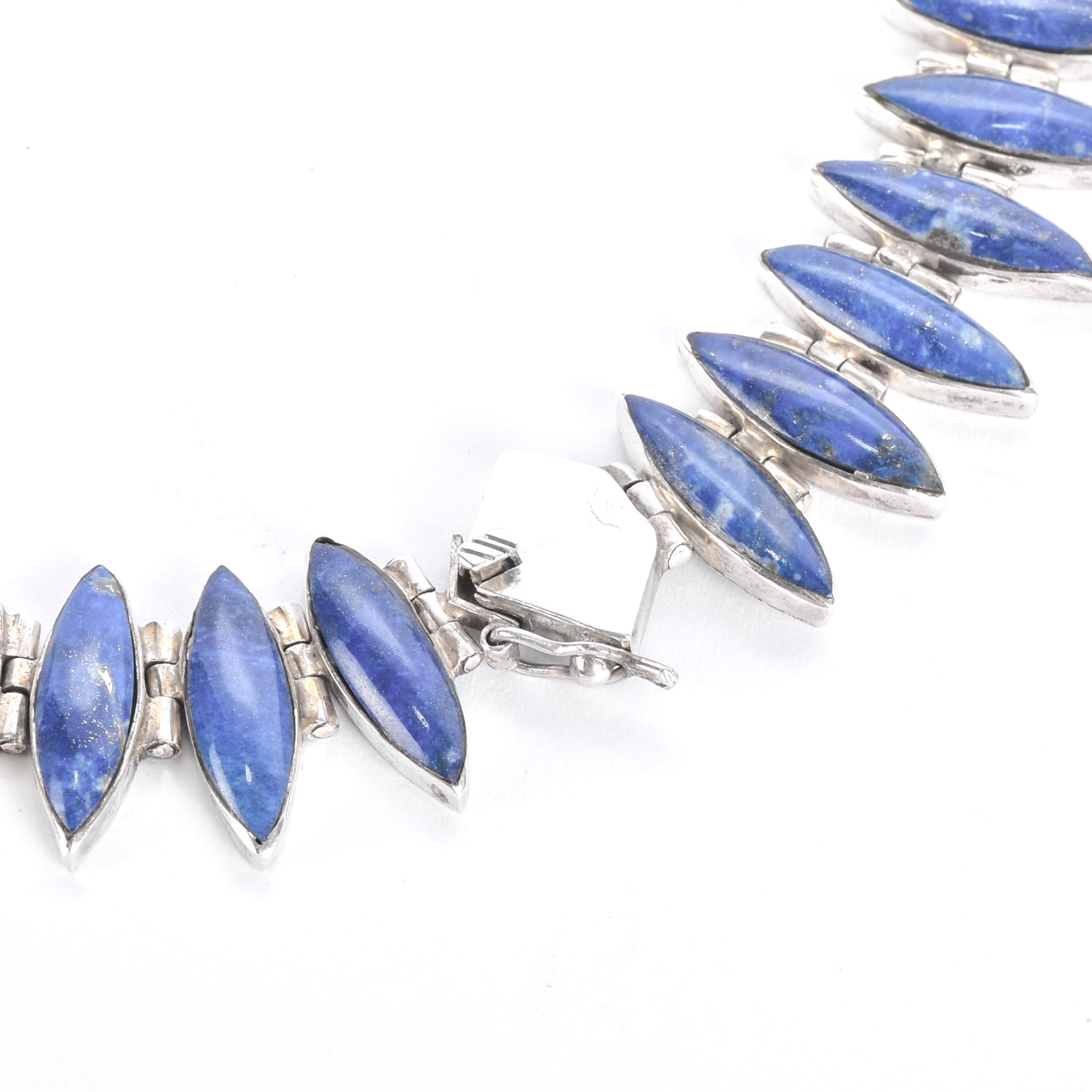 Sterling Silver & Lapis Lazuli Marquise Cabochon Collar Necklace