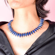 Sterling Silver & Lapis Lazuli Marquise Cabochon Collar Necklace