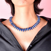 Sterling Silver & Lapis Lazuli Marquise Cabochon Collar Necklace