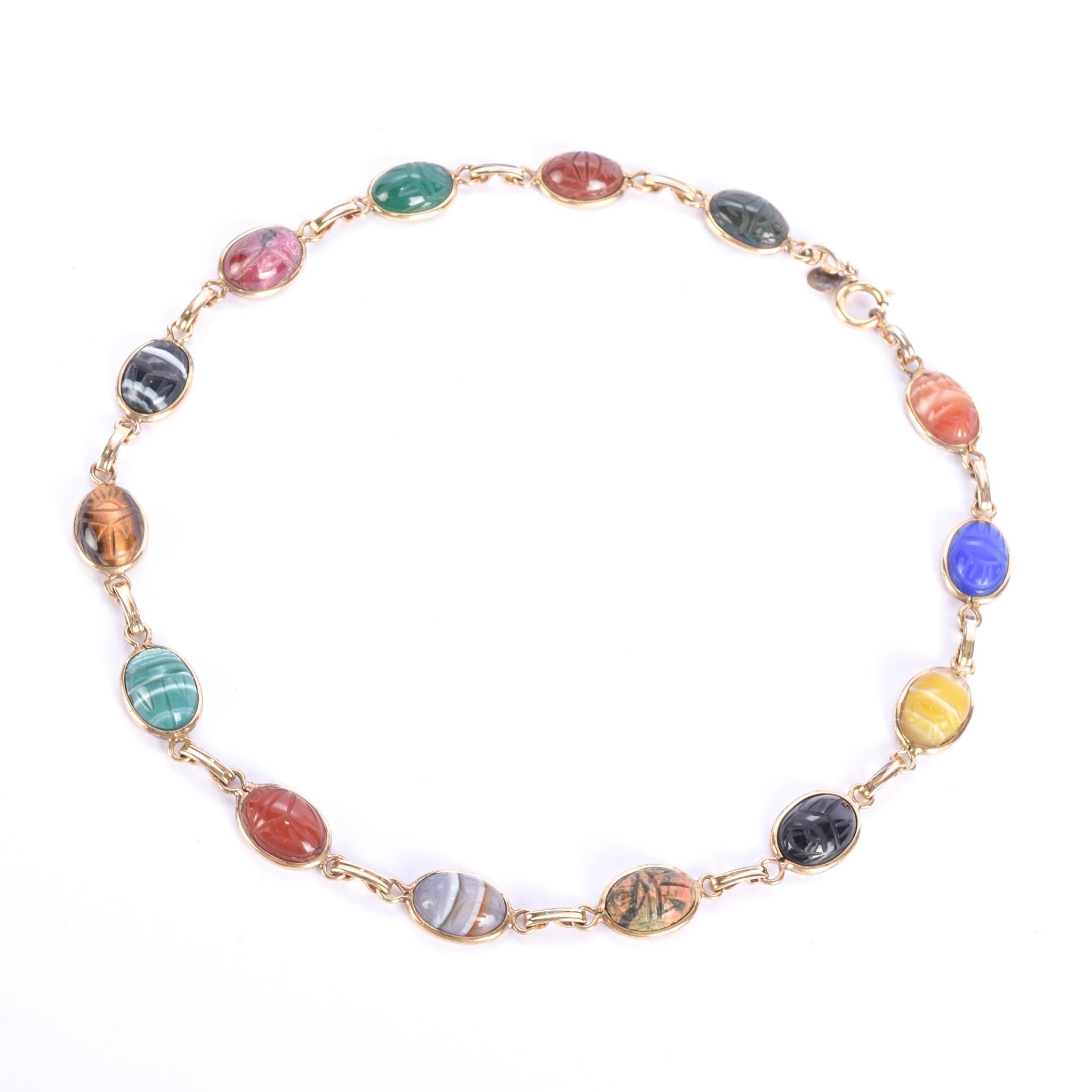 12K Gold Filled Multi-Gemstone Scarab Necklace