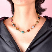 12K Gold Filled Multi-Gemstone Scarab Necklace