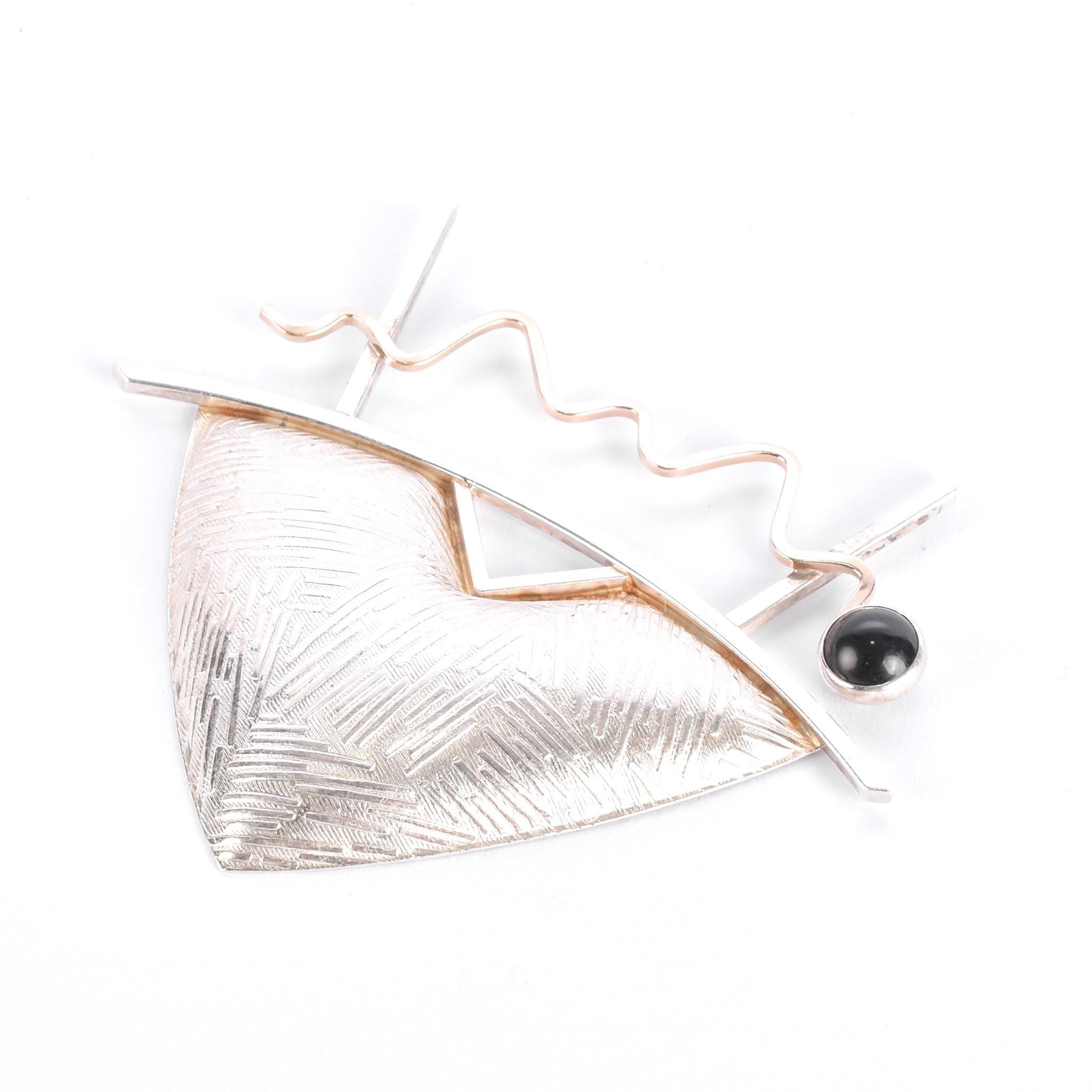 1980s Kimberly Keyworth Signed Sterling Silver & 14K Gold Geometric Brooch