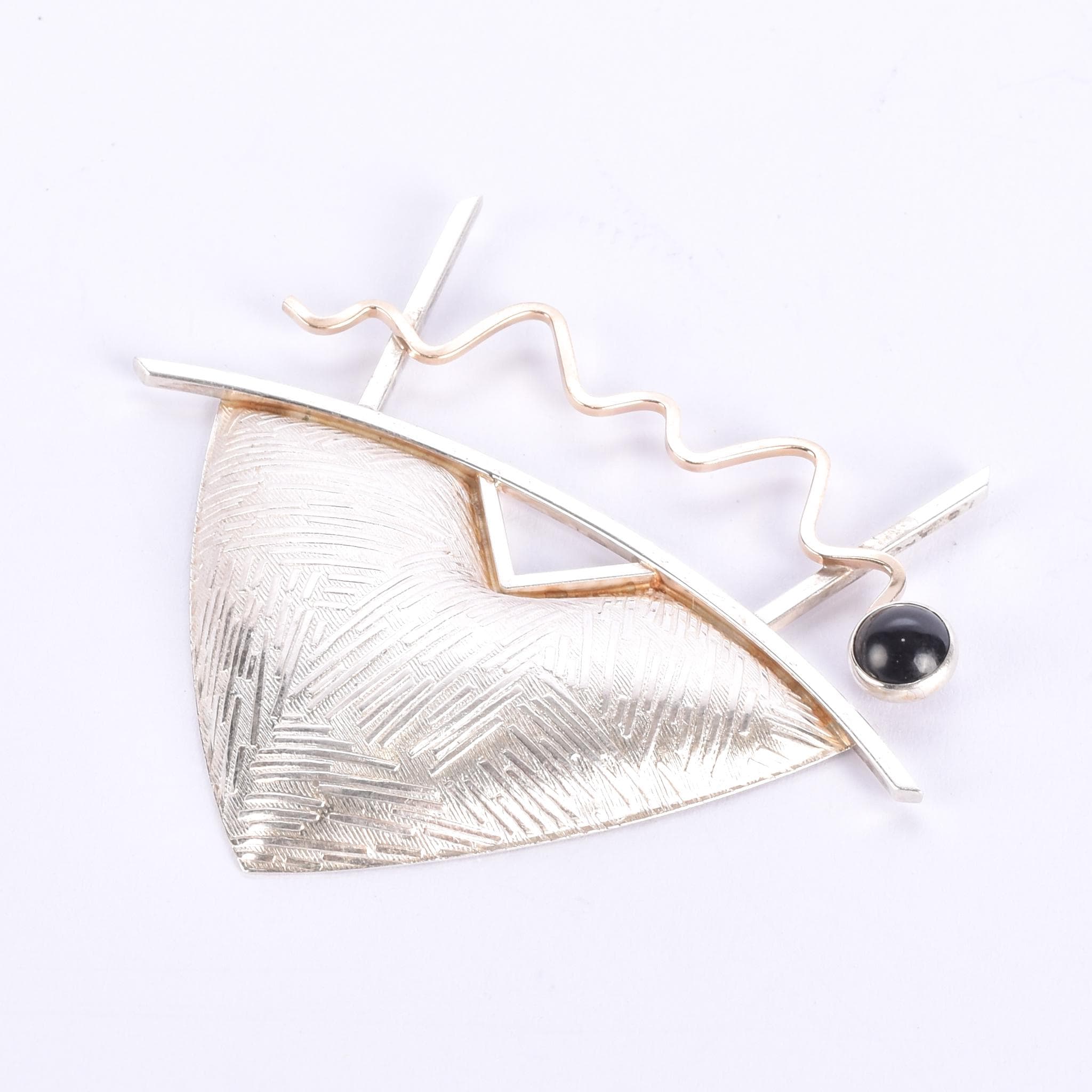 1980s Kimberly Keyworth Signed Sterling Silver & 14K Gold Geometric Brooch