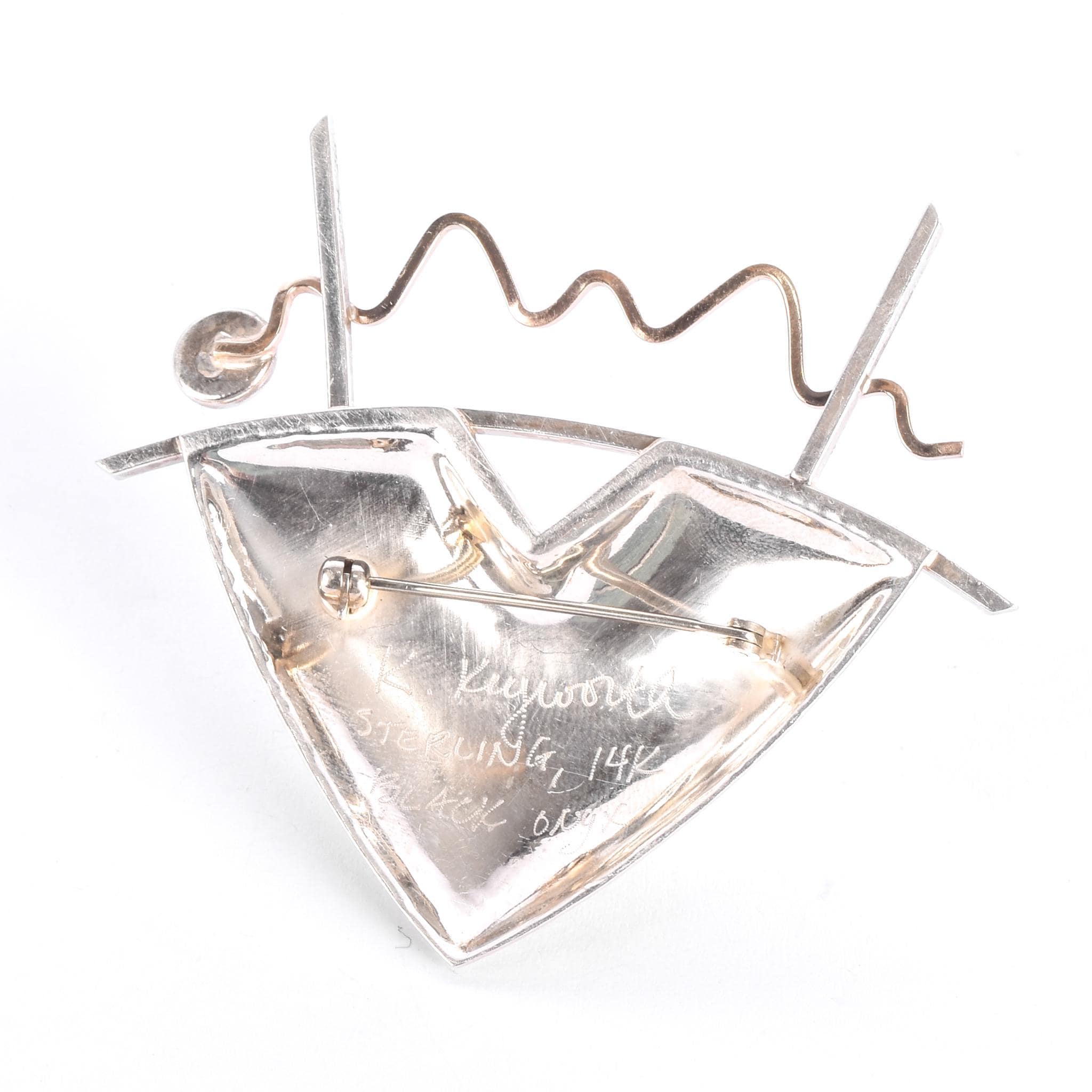 1980s Kimberly Keyworth Signed Sterling Silver & 14K Gold Geometric Brooch
