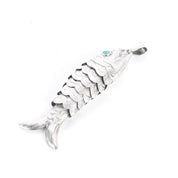 Taxco Sterling Silver Articulated Fish Pendant with Turquoise Eye