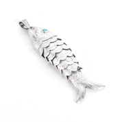Taxco Sterling Silver Articulated Fish Pendant with Turquoise Eye