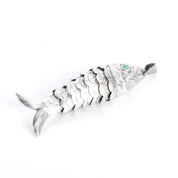 Taxco Sterling Silver Articulated Fish Pendant with Turquoise Eye