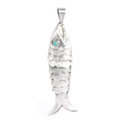Taxco Sterling Silver Articulated Fish Pendant with Turquoise Eye