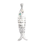 Taxco Sterling Silver Articulated Fish Pendant with Turquoise Eye