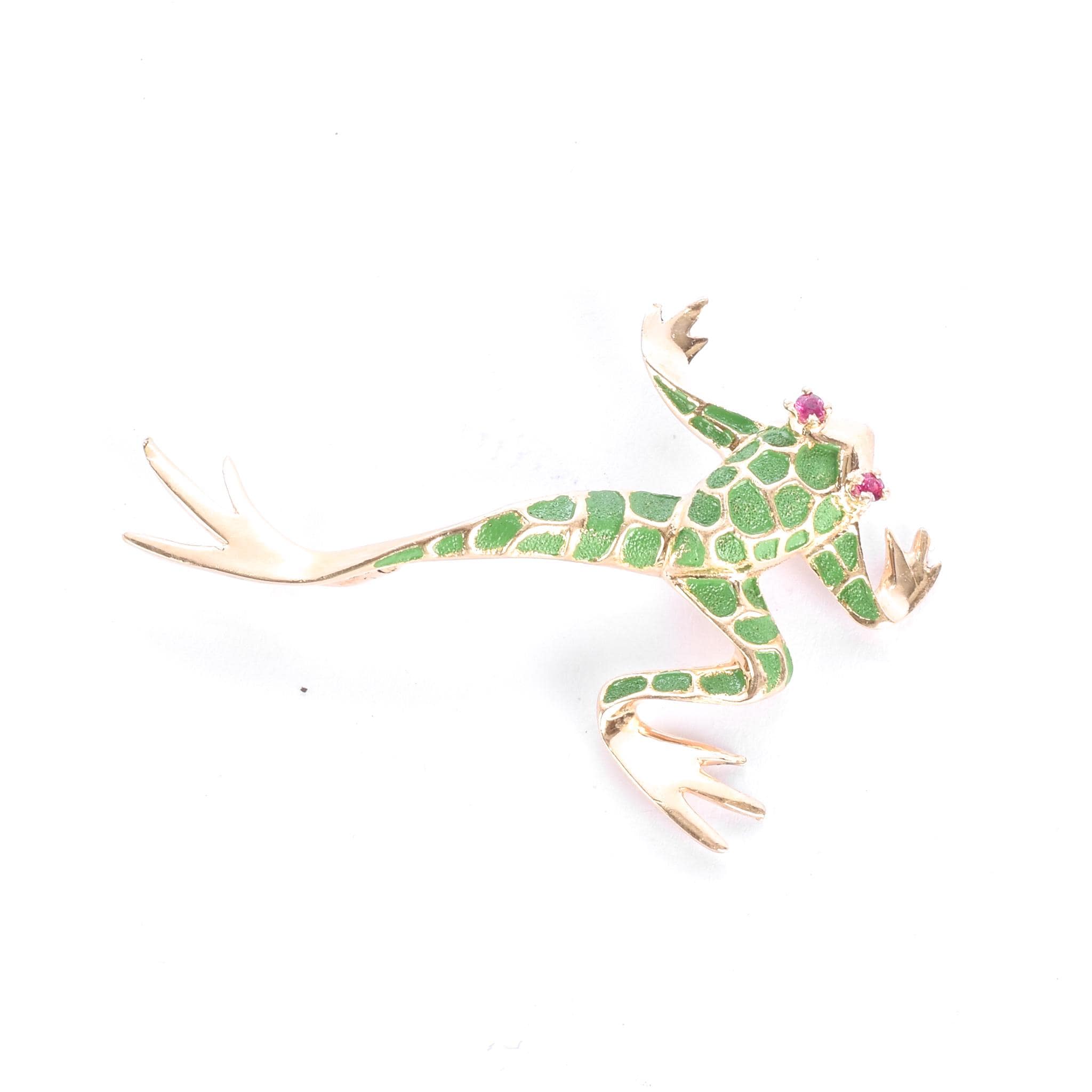 14K Gold & Ruby Leaping Frog Pendant