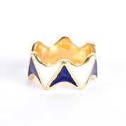 18K Gold and Enamel Blue & White Geometric Statement Band