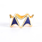 18K Gold and Enamel Blue & White Geometric Statement Band