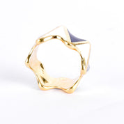 18K Gold and Enamel Blue & White Geometric Statement Band