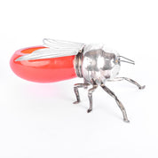 Sterling Silver Plated & Cranberry Glass Bee-Shaped Honey Pot