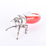 Sterling Silver Plated & Cranberry Glass Bee-Shaped Honey Pot