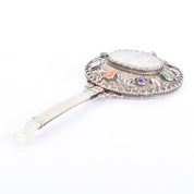 Chinese Silver & Carved Pale Jade Medallion Hand Mirror