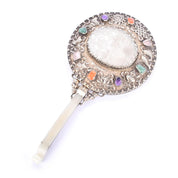 Chinese Silver & Carved Pale Jade Medallion Hand Mirror