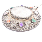 Chinese Silver & Carved Pale Jade Medallion Hand Mirror
