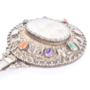 Chinese Silver & Carved Pale Jade Medallion Hand Mirror