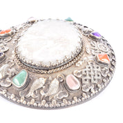 Chinese Silver & Carved Pale Jade Medallion Hand Mirror