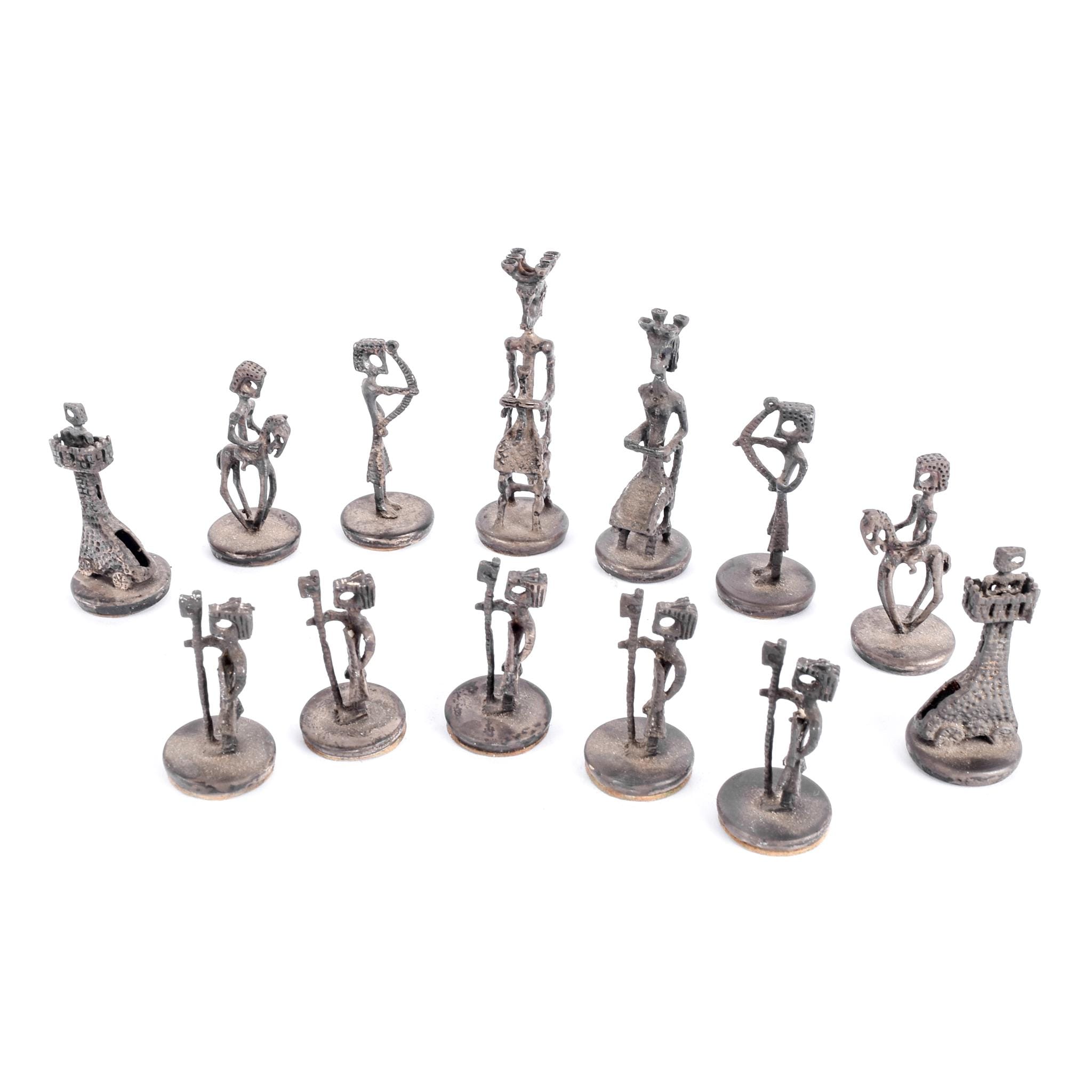 1955 Aharon Bezalel Modernist Sculptural Silver Chess Set in Original Box