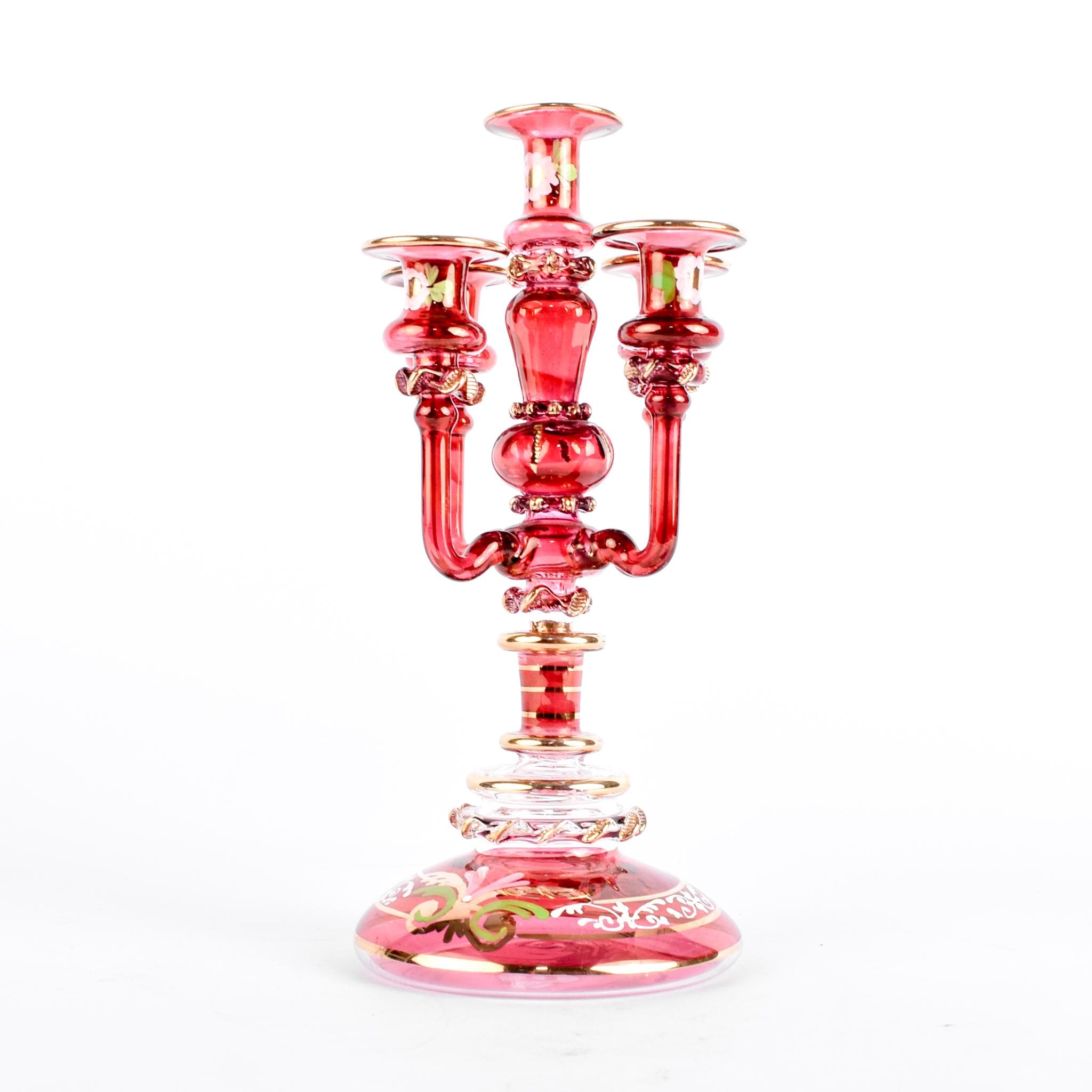 Cranberry Glass Hand-Painted Candelabra-Shaped Perfume Bottle