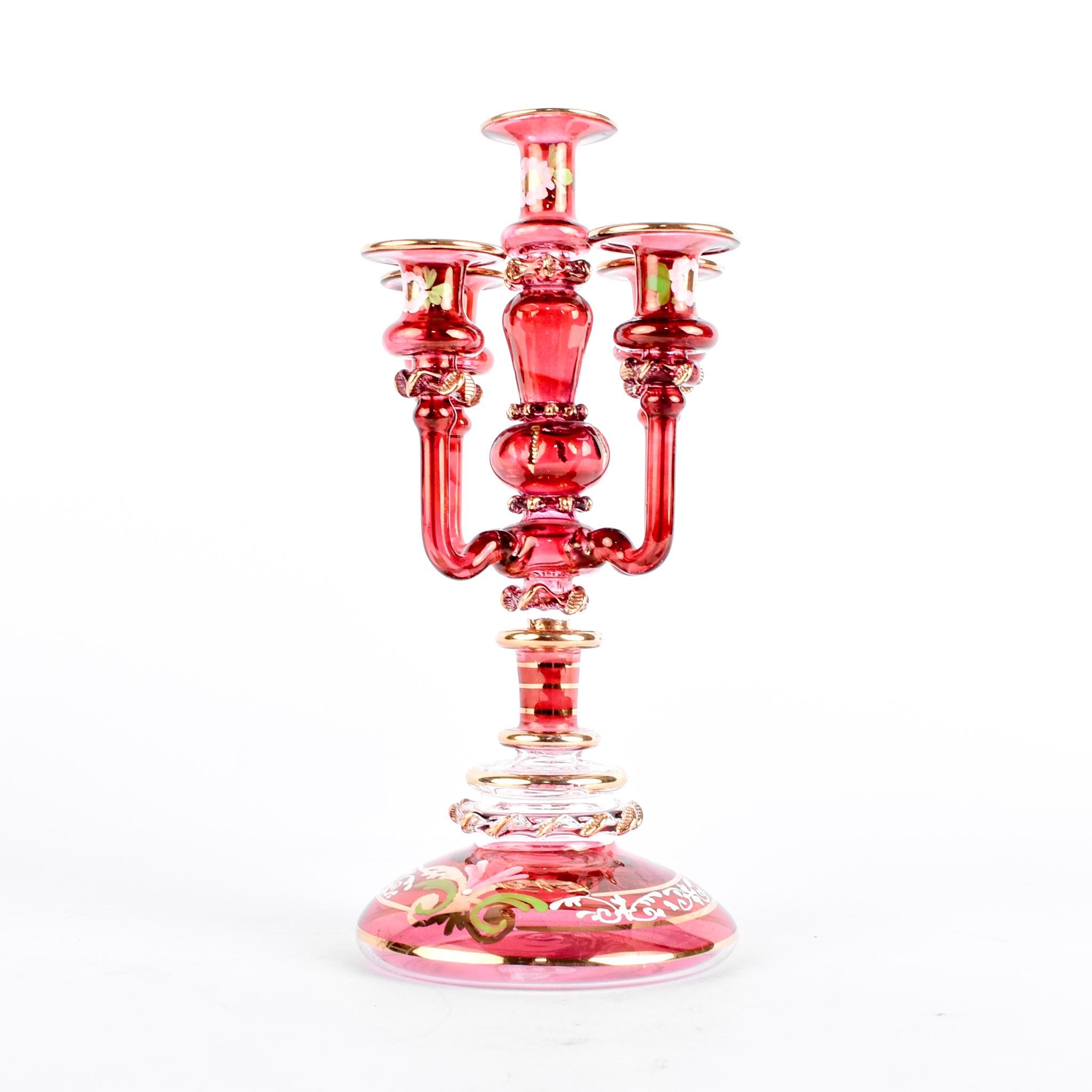 Cranberry Glass Hand-Painted Candelabra-Shaped Perfume Bottle