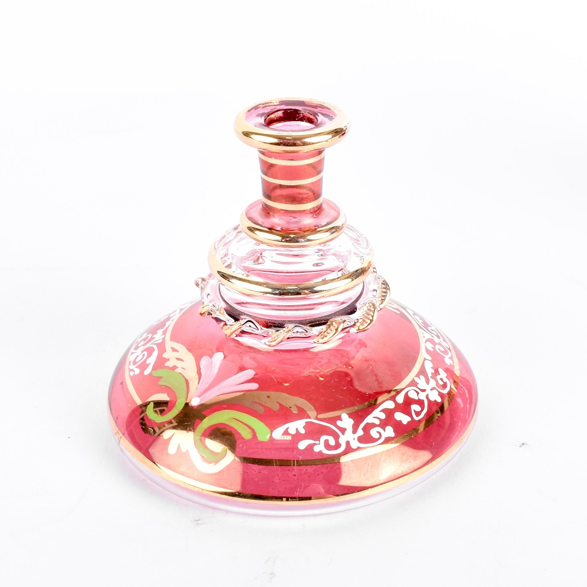 Cranberry Glass Hand-Painted Candelabra-Shaped Perfume Bottle