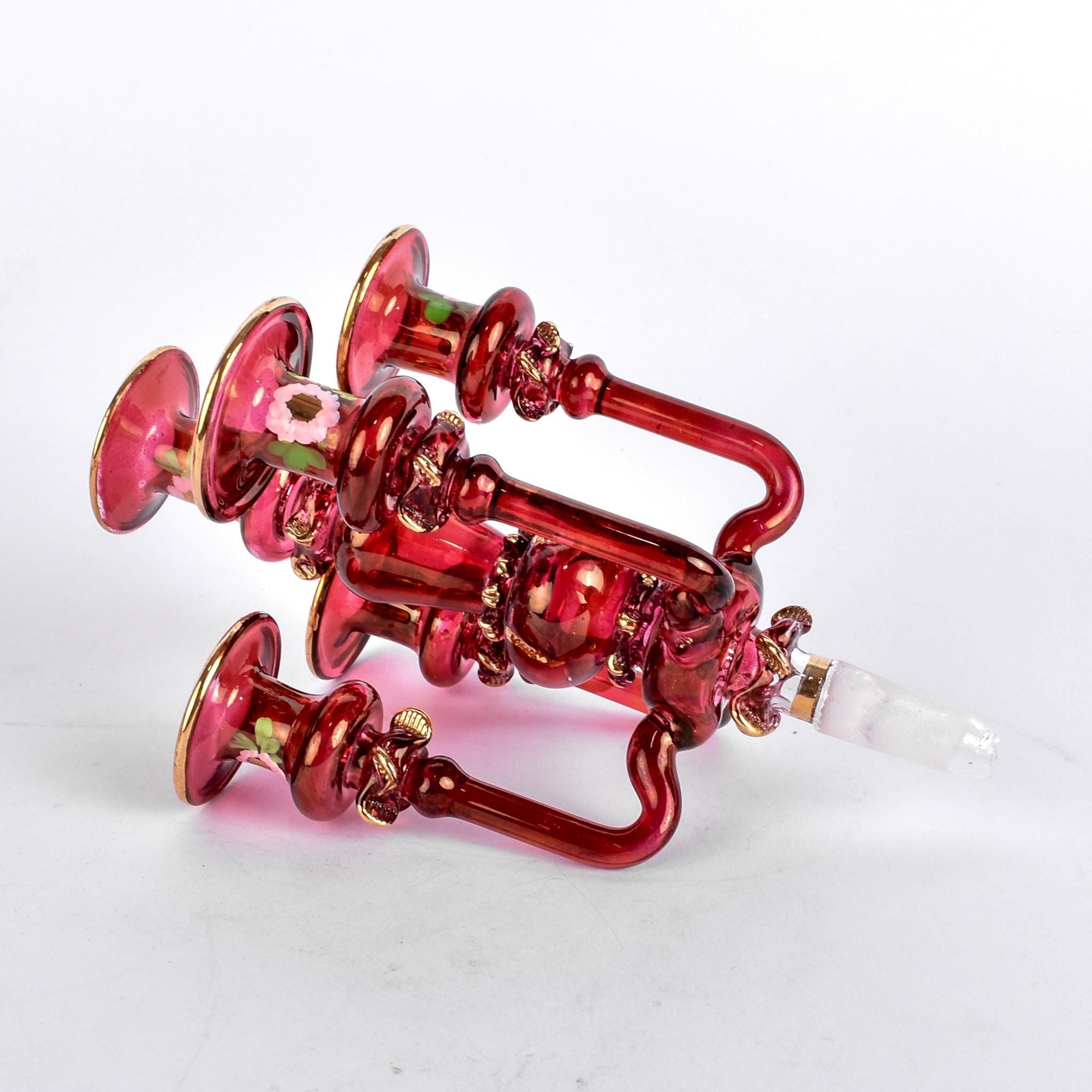 Cranberry Glass Hand-Painted Candelabra-Shaped Perfume Bottle