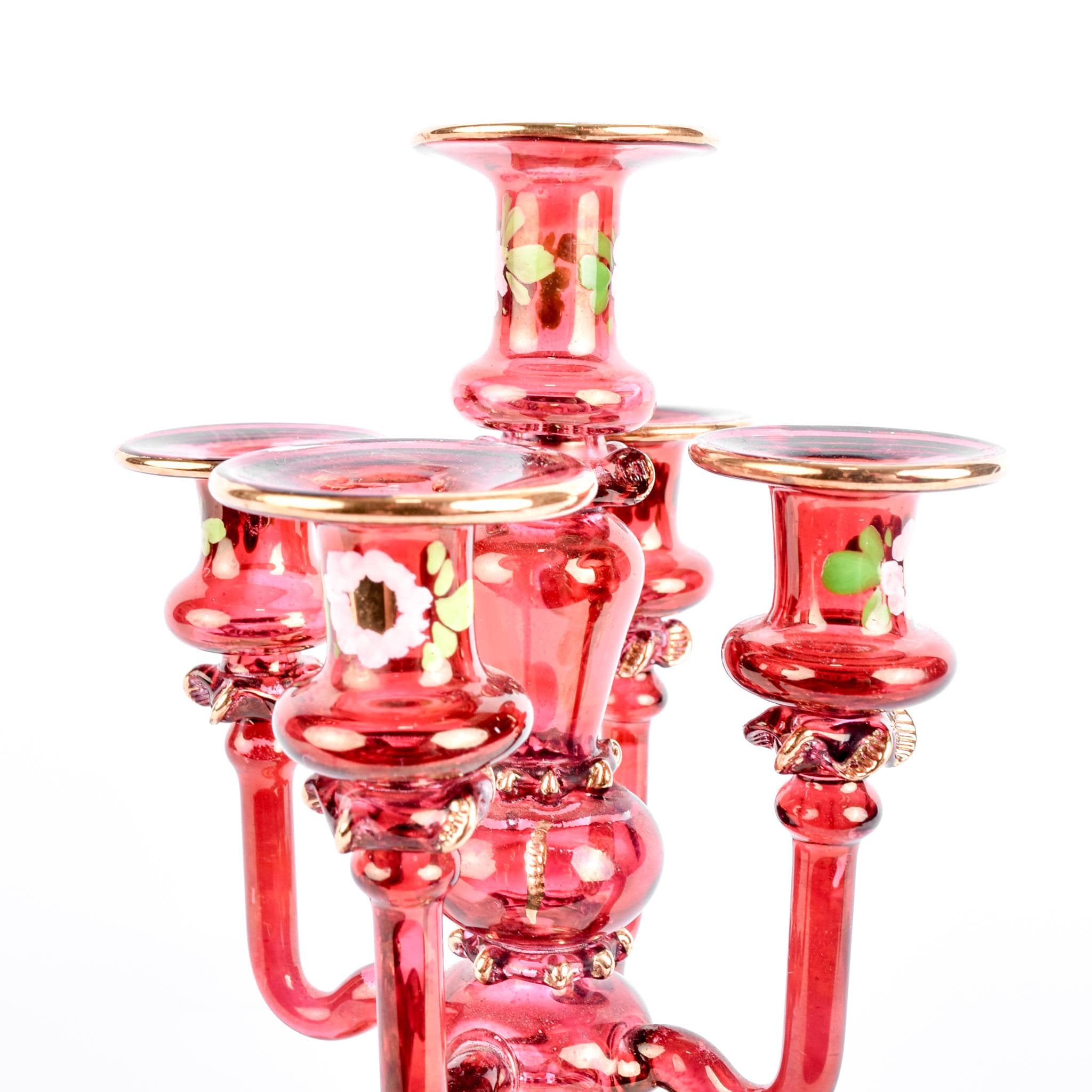 Cranberry Glass Hand-Painted Candelabra-Shaped Perfume Bottle