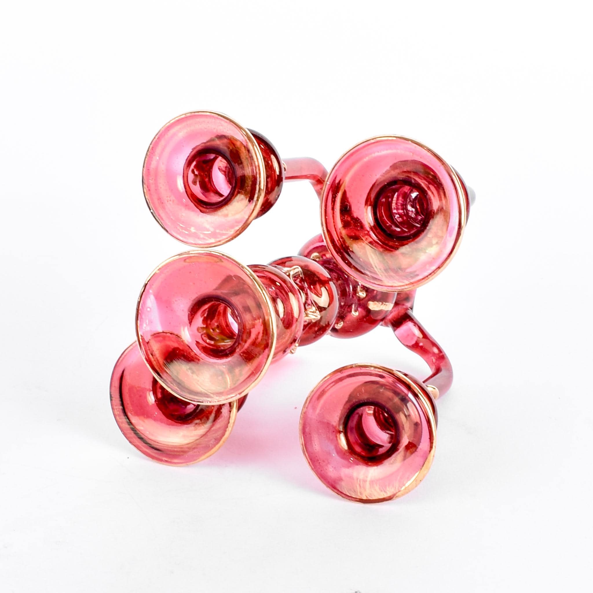 Cranberry Glass Hand-Painted Candelabra-Shaped Perfume Bottle