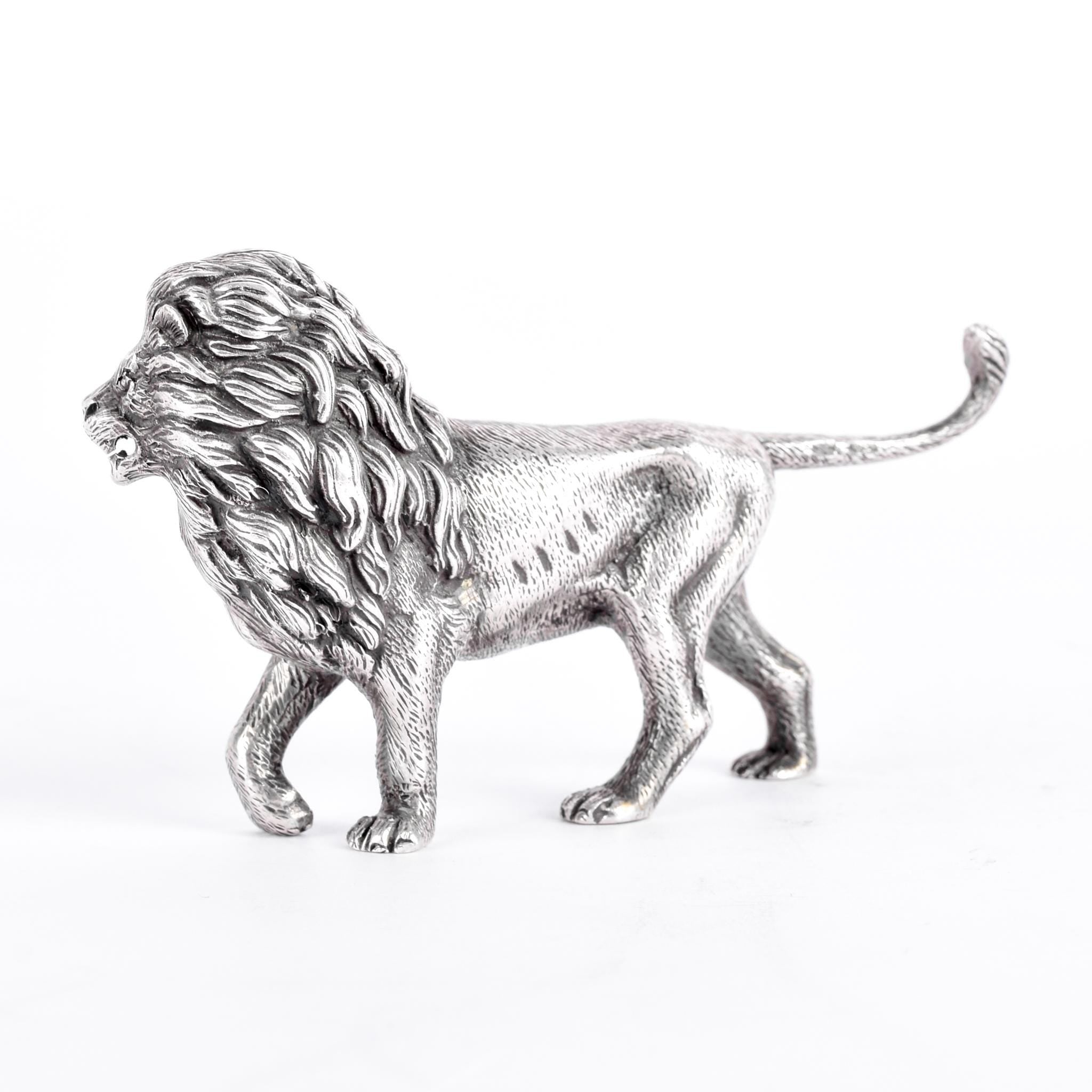 Sterling Silver Roaring Lion Figurine