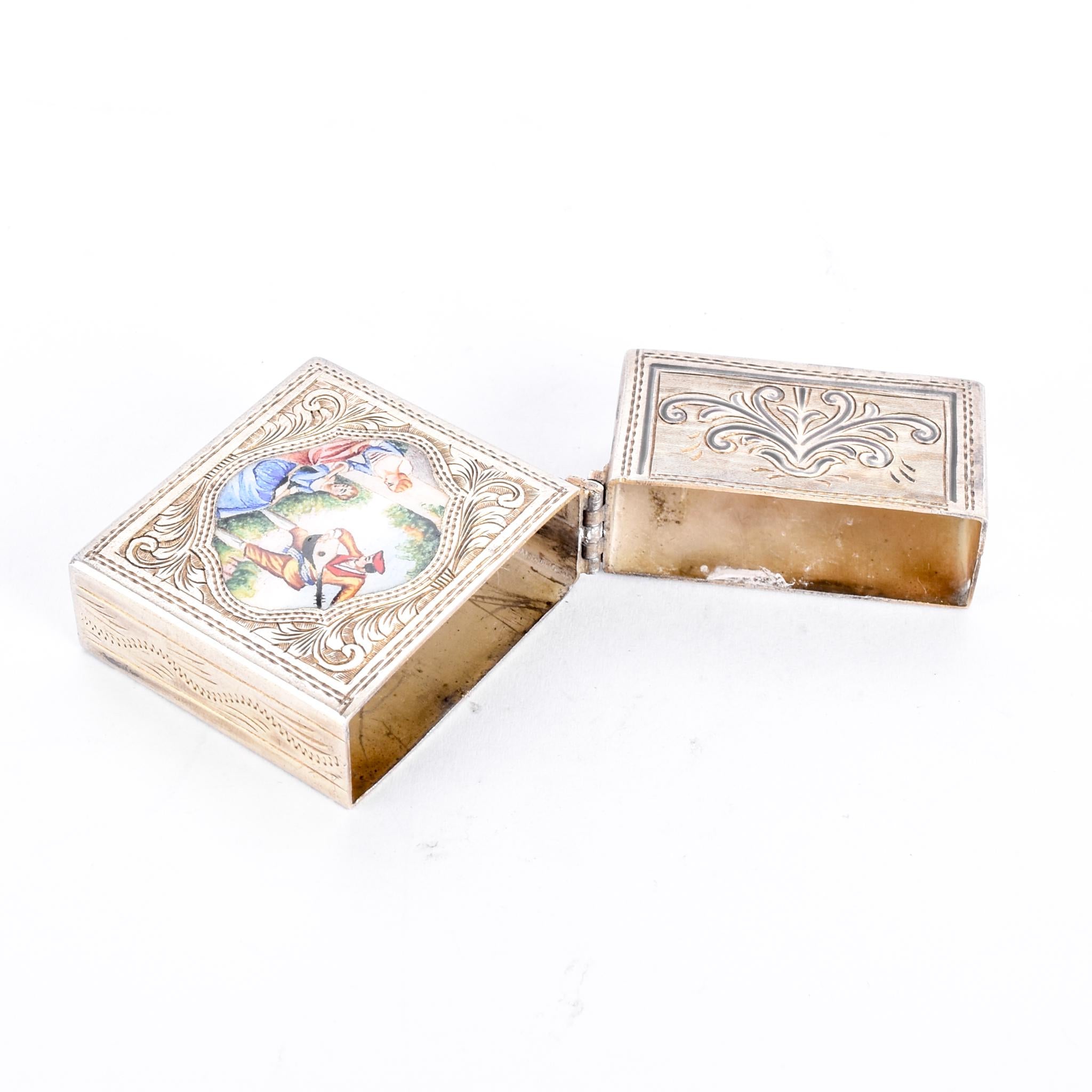 Italian 800 Silver Lighter Case with Hand-Painted Courting Scene