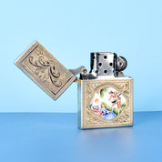 Italian 800 Silver Lighter Case with Hand-Painted Courting Scene