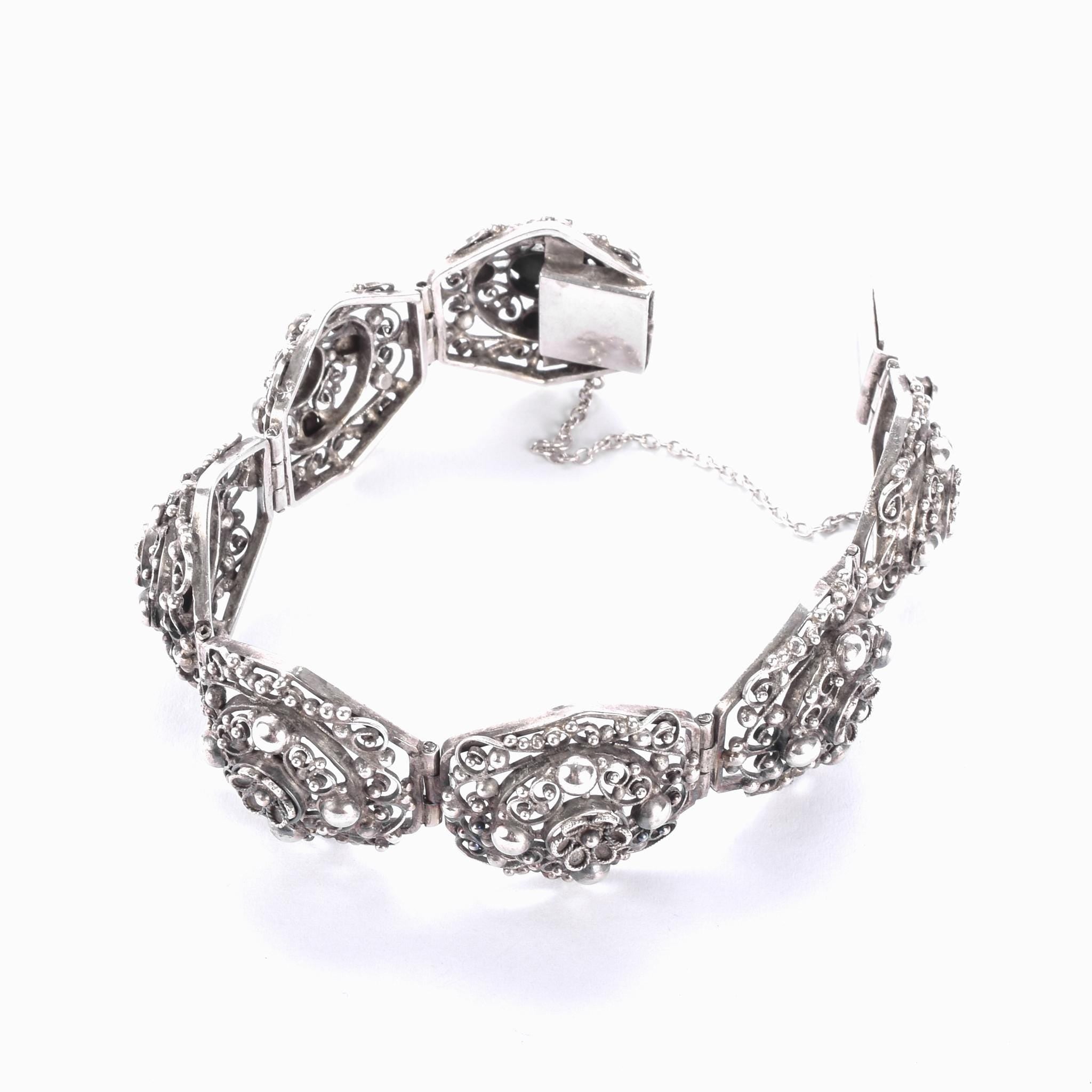 800 Silver Peruzzi Art Deco Filigree Floral Bracelet