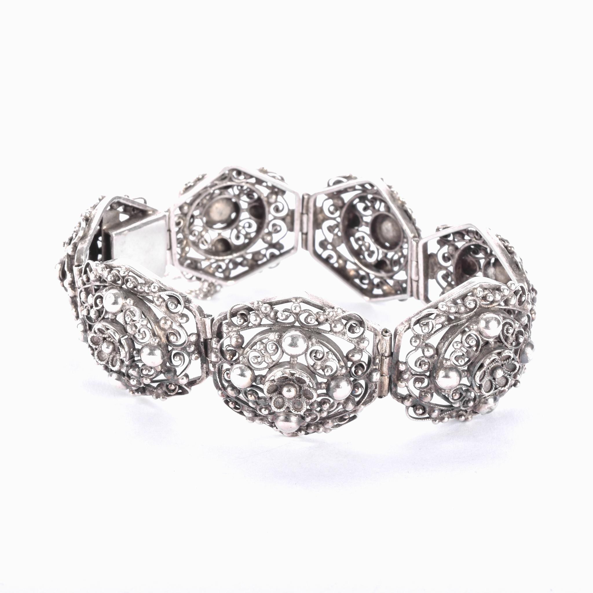 800 Silver Peruzzi Art Deco Filigree Floral Bracelet